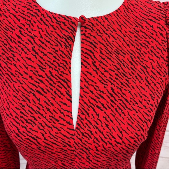 NWT Banana Republic Red Zebra Tiger Stripe Keyhole Puff Sleeve Skater Dress - Picture 3 of 9
